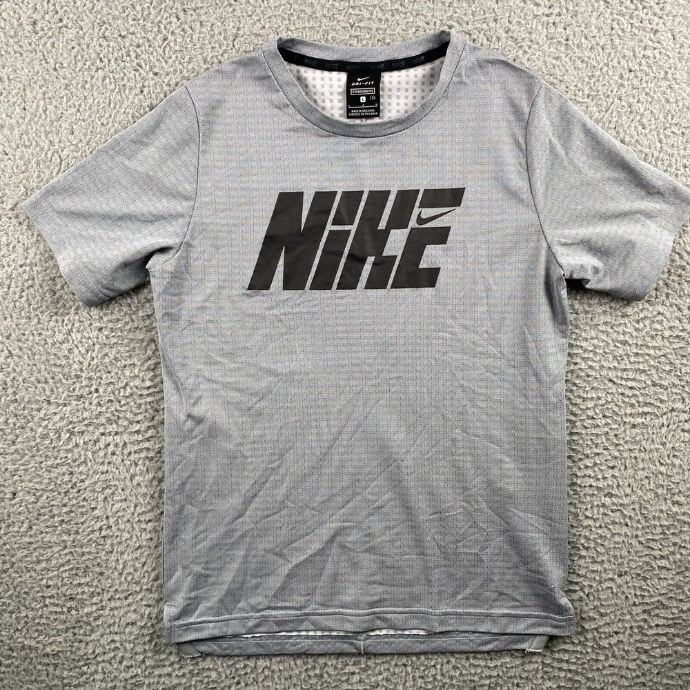 Nike Big Kids Boys Dri-Fit T-Shirt Light Gray CU9115-084 Size Large EUC